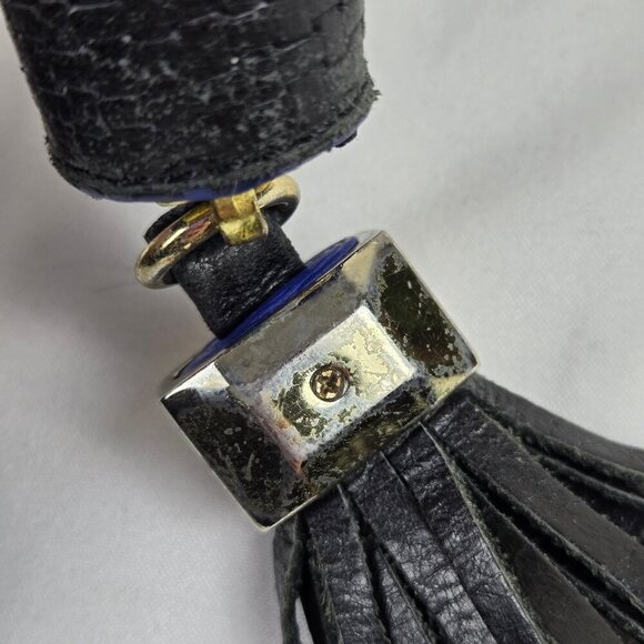 Stella & Dot Mercer Black Leather Tassel Zip Around Wallet Cobalt Blue Accent - Picture 15 of 16